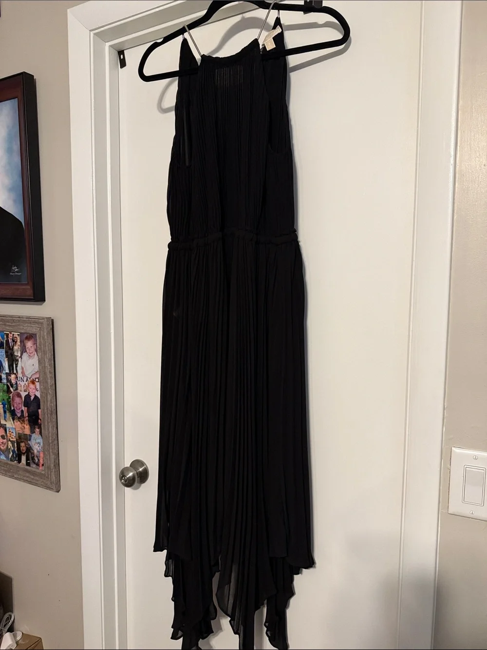 Michael Kors Black Pleated High-Low Halter Dress